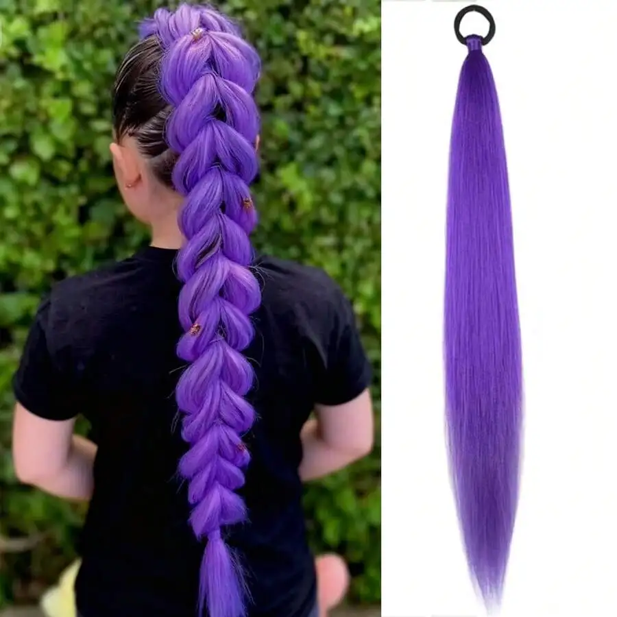 Hair Band Elastic - 24Inch Purple Ponytail Hair Extensions With