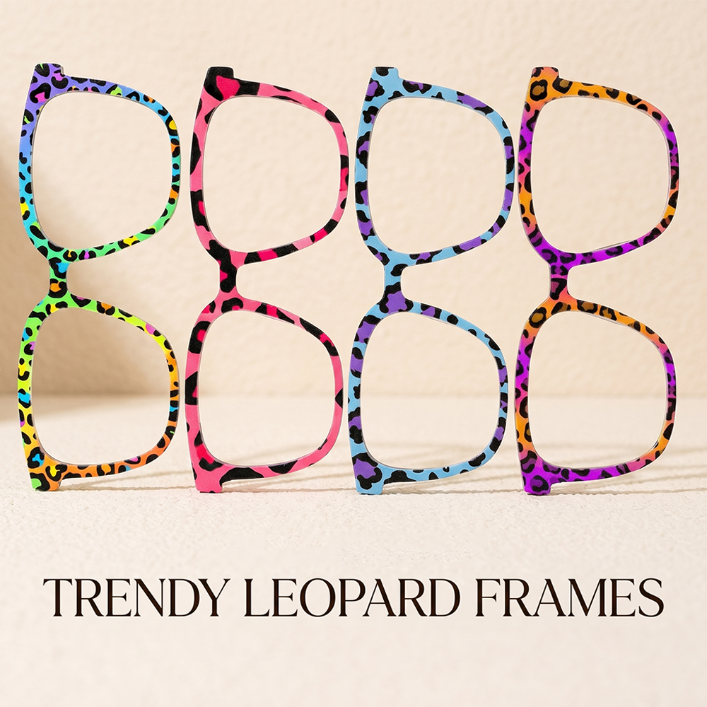 Women Accessories Trendy - Trendy Rainbow Leopard Print Square Eyeglass