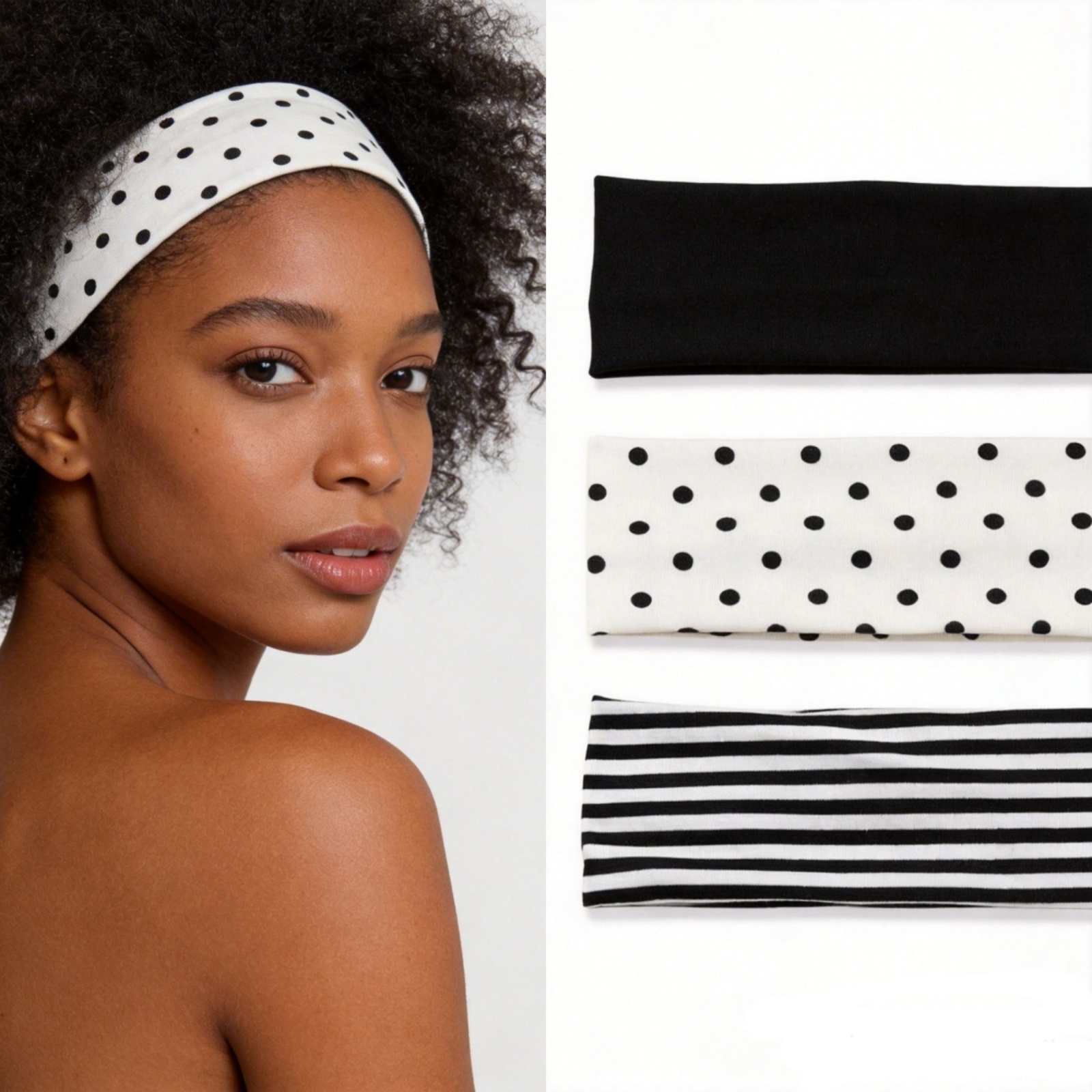 Women'S Yoga Accessories - 3Pcs Black & White Polka Dot