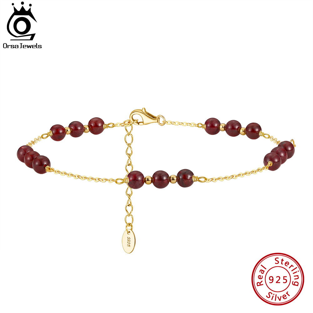 Beaded Anklet Chain - ORSA JEWELS 14K Gold Genuine 4mm