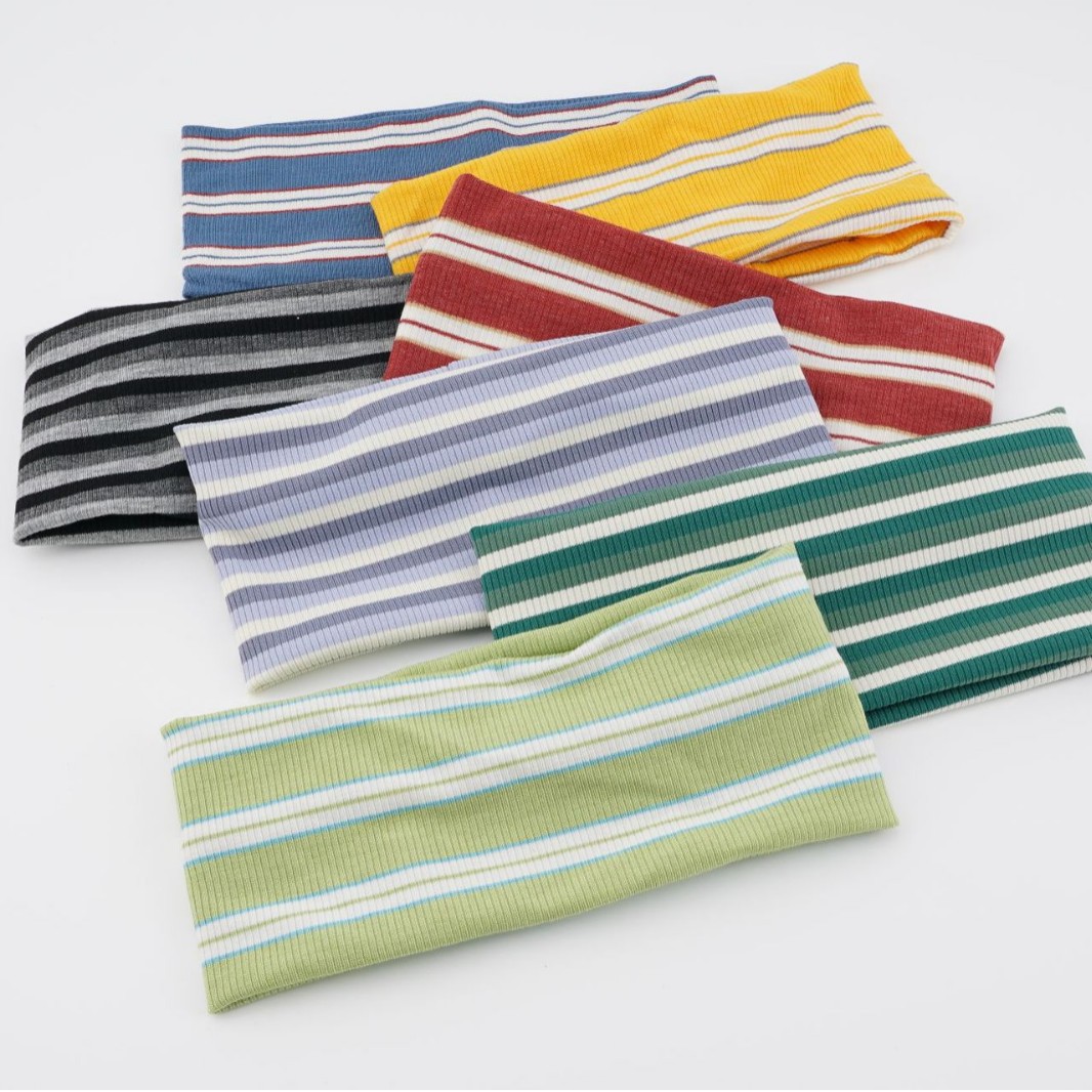 Hair Band Elastic - Sporty Striped Elastic Knit Hairband, Hair
