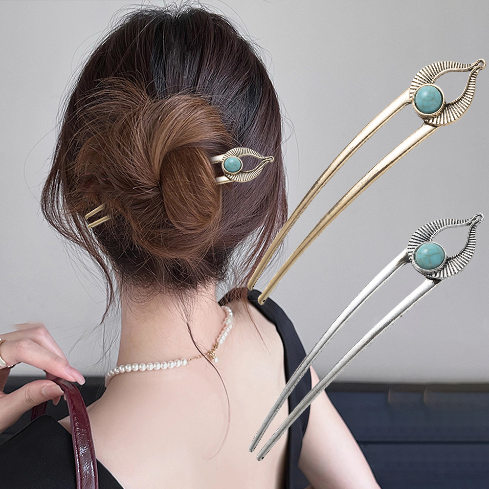 Women Accessories Trendy - Egypt Turquoise U Shape Hair Fork