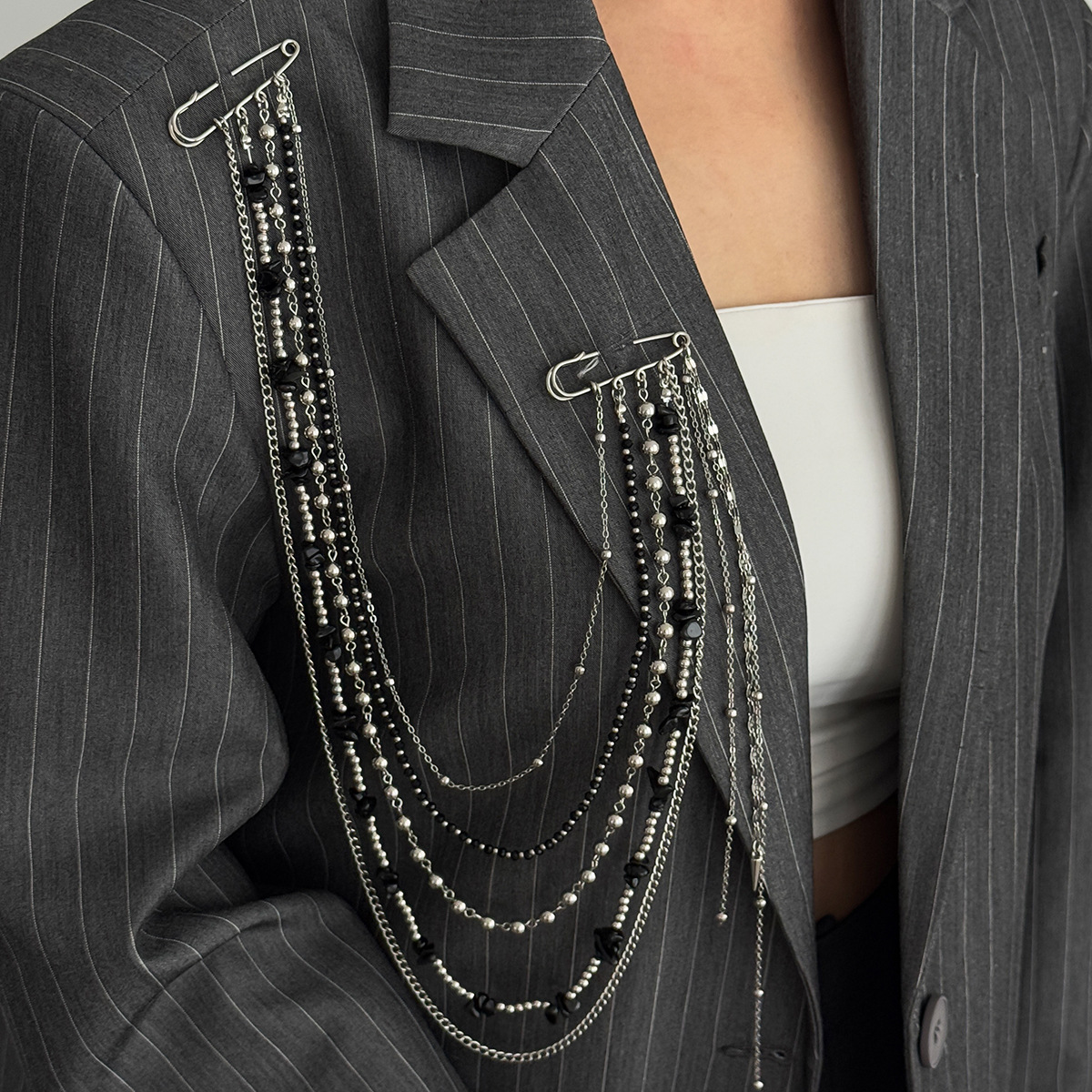 Punk Hip Hop Long Crystal Broo - Women Accessories Chain review and price