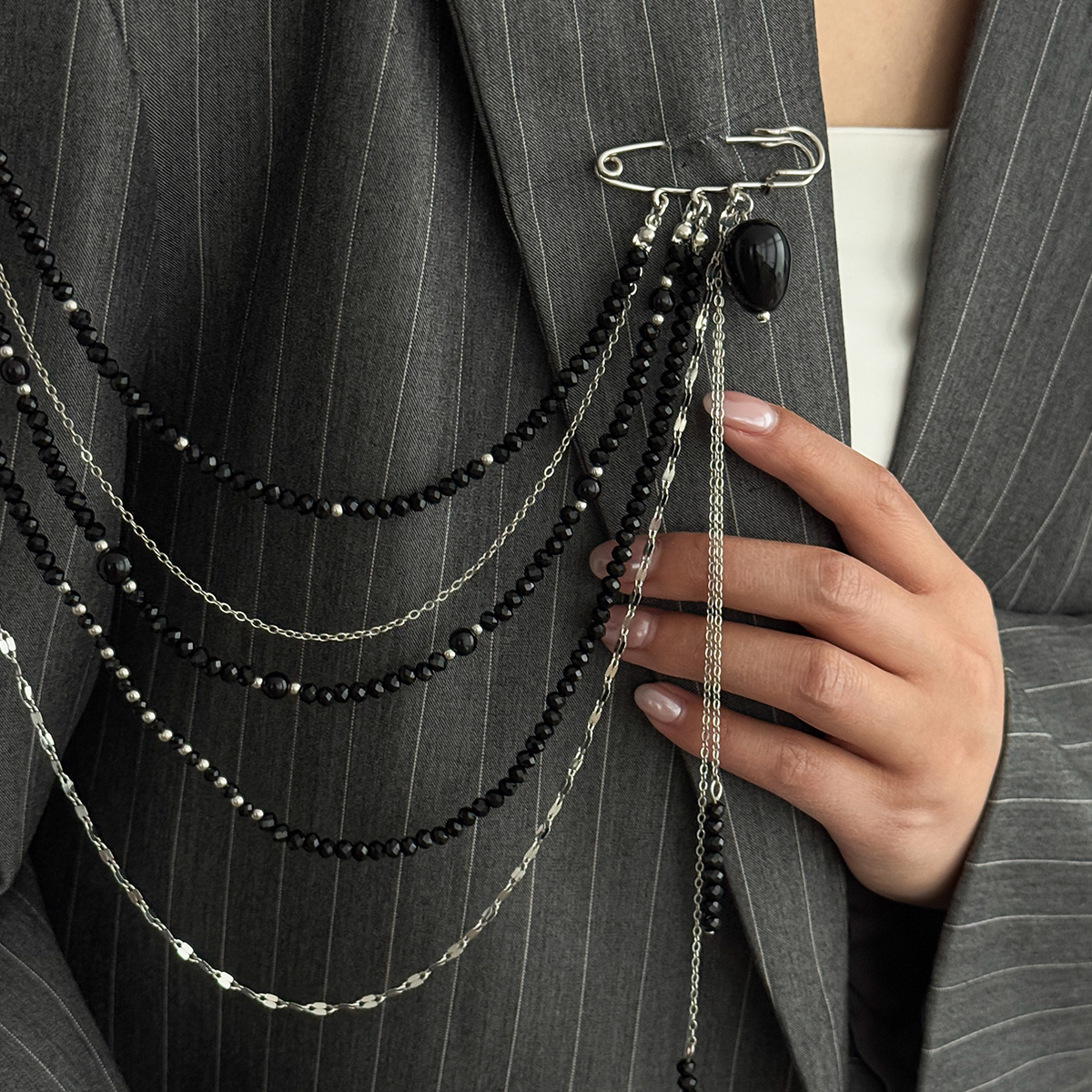 Punk Hip Hop Long Crystal Broo - Women Accessories Chain review and price
