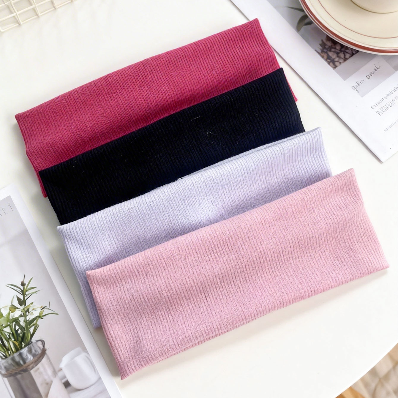 4pcs Wide ribbed elastic headb - Women'S Yoga Accessories review and price