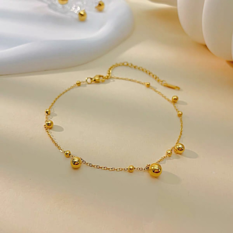 18k gold ball round bead ankle - Beaded Anklet Chain review and price