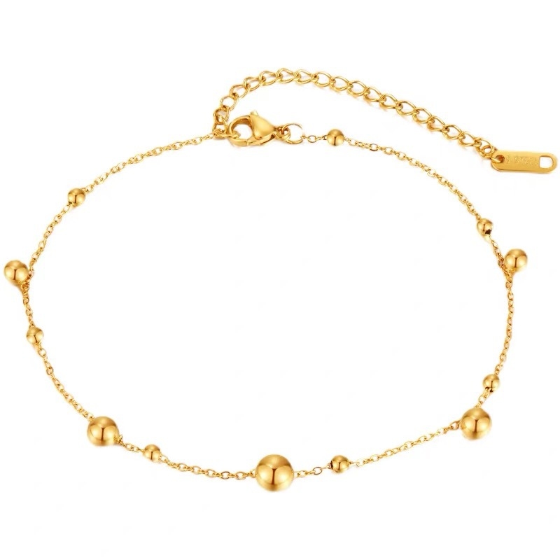 18k gold ball round bead ankle - Beaded Anklet Chain review and price