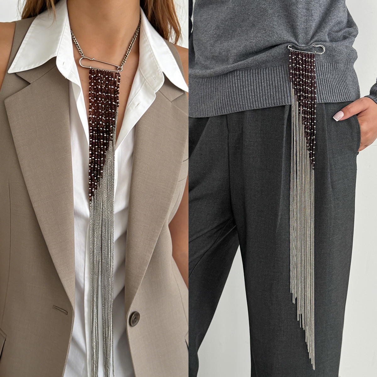 Silver Color Tassel Chain Broo - Women Accessories Chain review and price