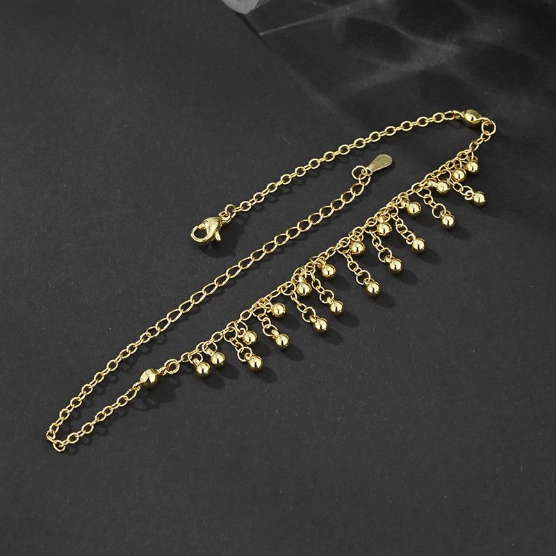 925 Sterling Silver Round Bead - Beaded Anklet Chain review and price