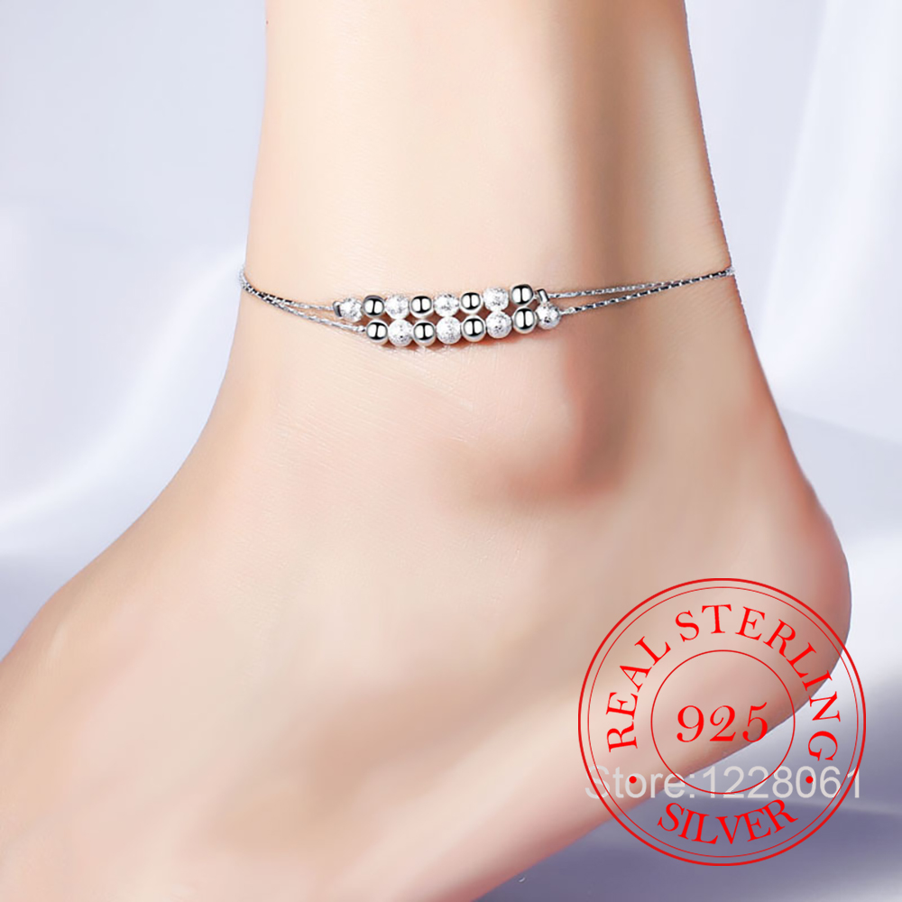 925 Silver Double Layer Beaded - Beaded Anklet Chain review and price