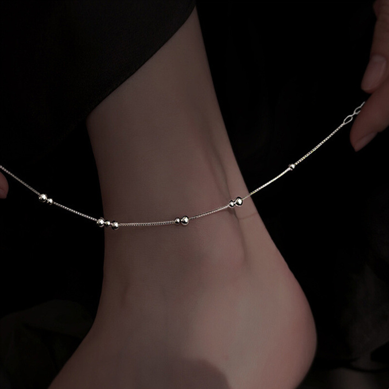 925 Sterling Silver Geometric  - Beaded Anklet Chain review and price