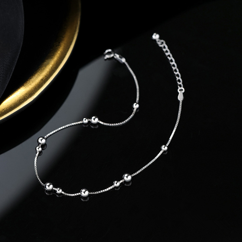 925 Sterling Silver Geometric  - Beaded Anklet Chain review and price