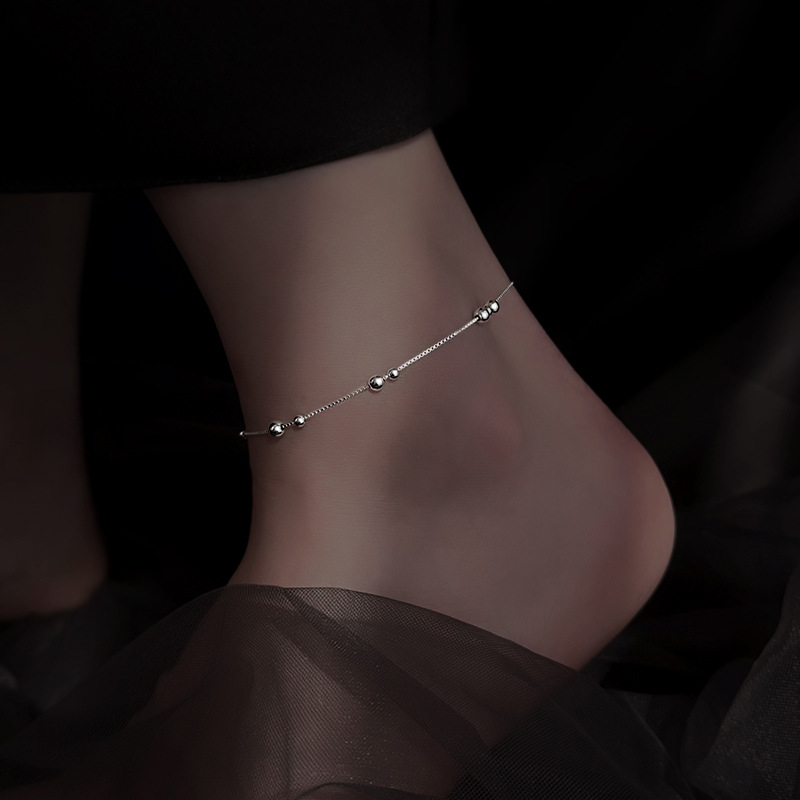 925 Sterling Silver Geometric  - Beaded Anklet Chain review and price